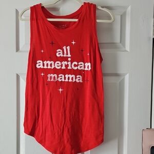 Ingrid & Isabel Red Tank Top with White 'all american mama' Graphic